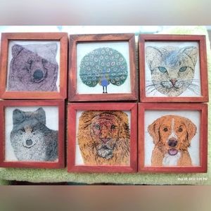 Coasters 7 Gemstone Painted Glass and Wood Coasters w/Box